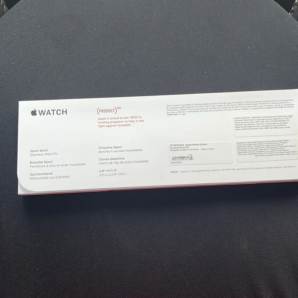 Authentic Apple Watch RED Sport Band 45MM Apple Vibrant Red Wristband Size: S/M